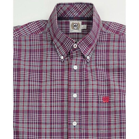 Cinch Medium Men Red White Blue Plaid Embroidered Pocket Logo Short Sleeve Shirt - Picture 1 of 11